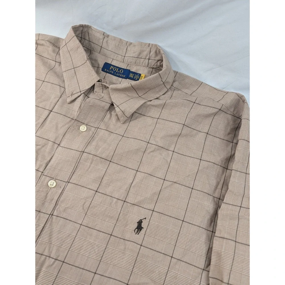 Polo Ralph Lauren Men's Beige Glenn Check Plaid Long Sleeve Button-down 3XTL